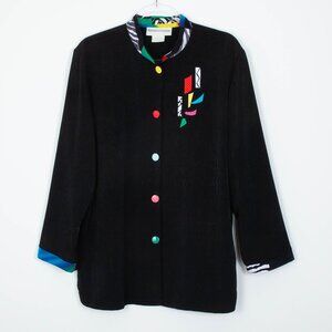 Vintage Brenda Goode Womens Button Down Tunic Shirt Size L Black Artsy Lagenlook